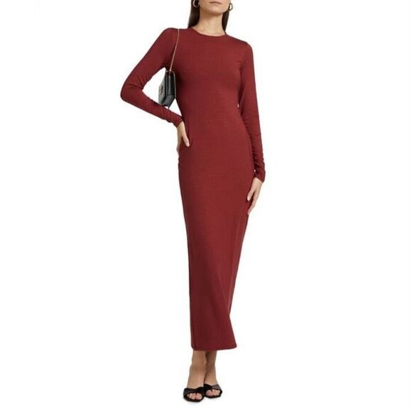 Reformation Tommie Burgundy Long Sleeve Tee Shirt Maxi Dress NWT Size Small - Picture 8 of 8